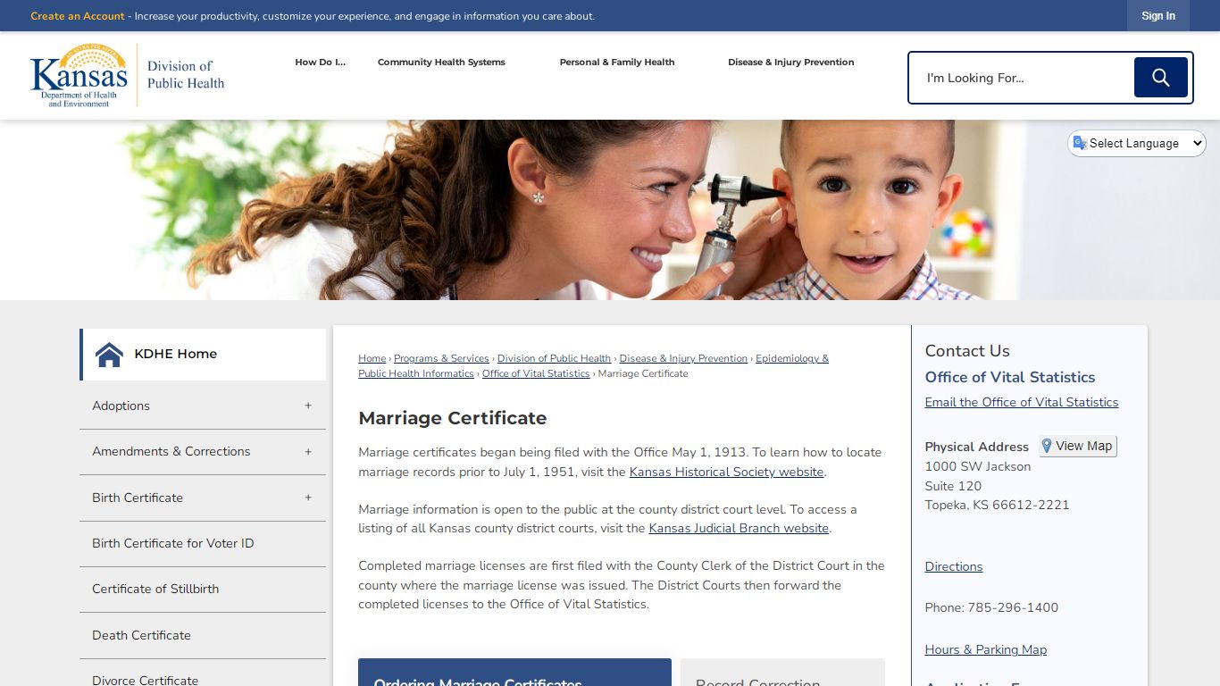 Marriage Certificate | KDHE, KS - Kansas